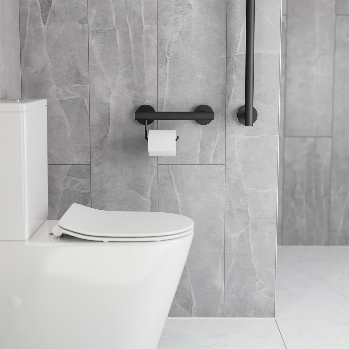 Evekare Black Toilet Roll Holder Grab Rail - 300mm - 250kg Capacity - Image 3