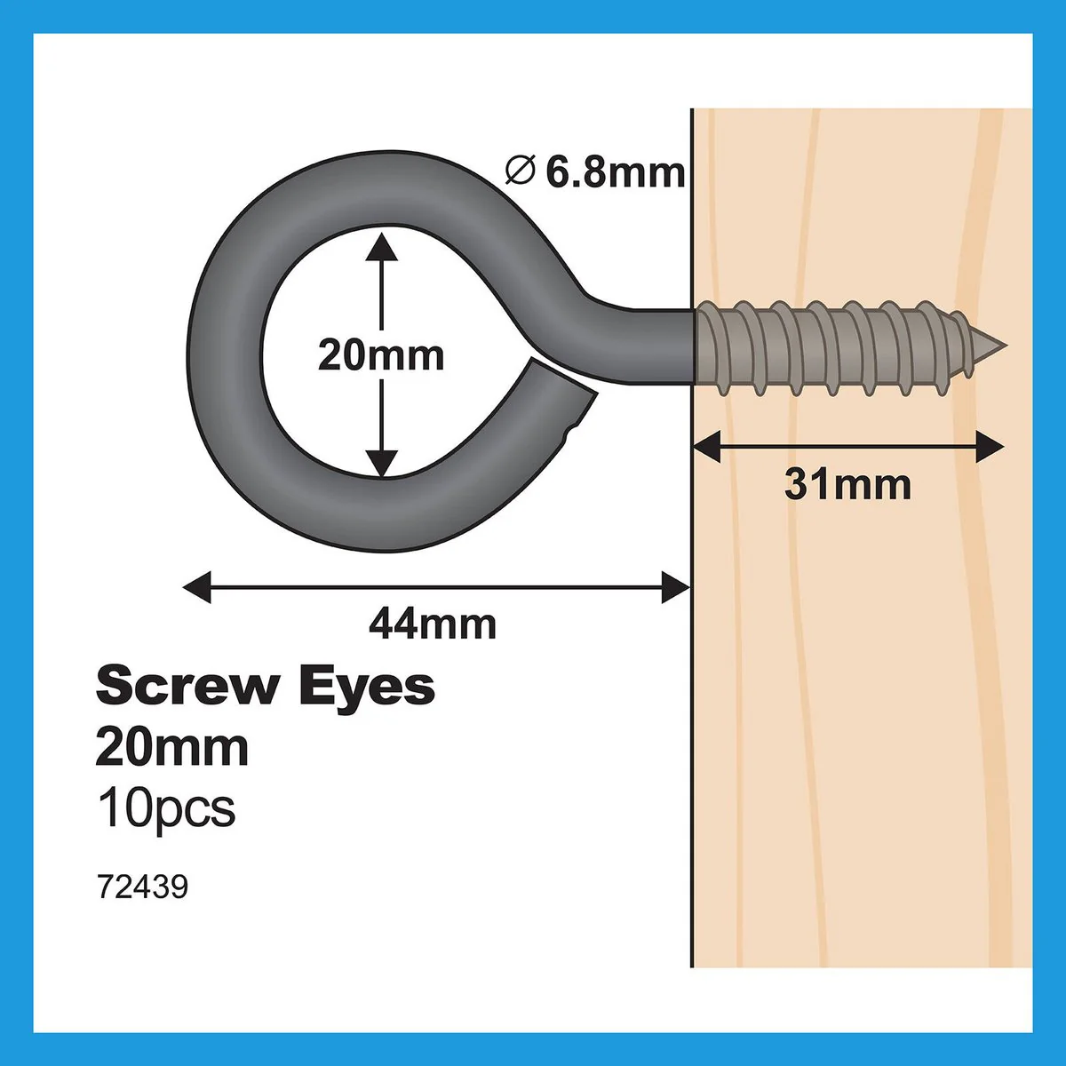 Everhang 20mm Black Screw Eye Hook 72439 - 10 Pack - Zinc Plated - Image 4