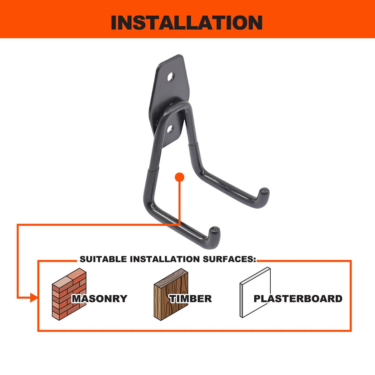 Everhang 45kg Black Small Garage U Hook 4 Pack - 40mm x 75mm x 50mm - Durable Storage Solution - Image 5