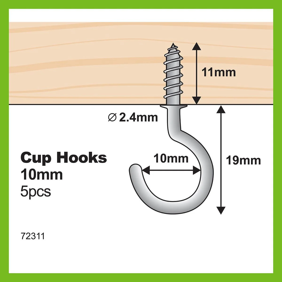 Everhang Cup Hook - 10mm - Zinc Plated - 5 Pack - Image 4