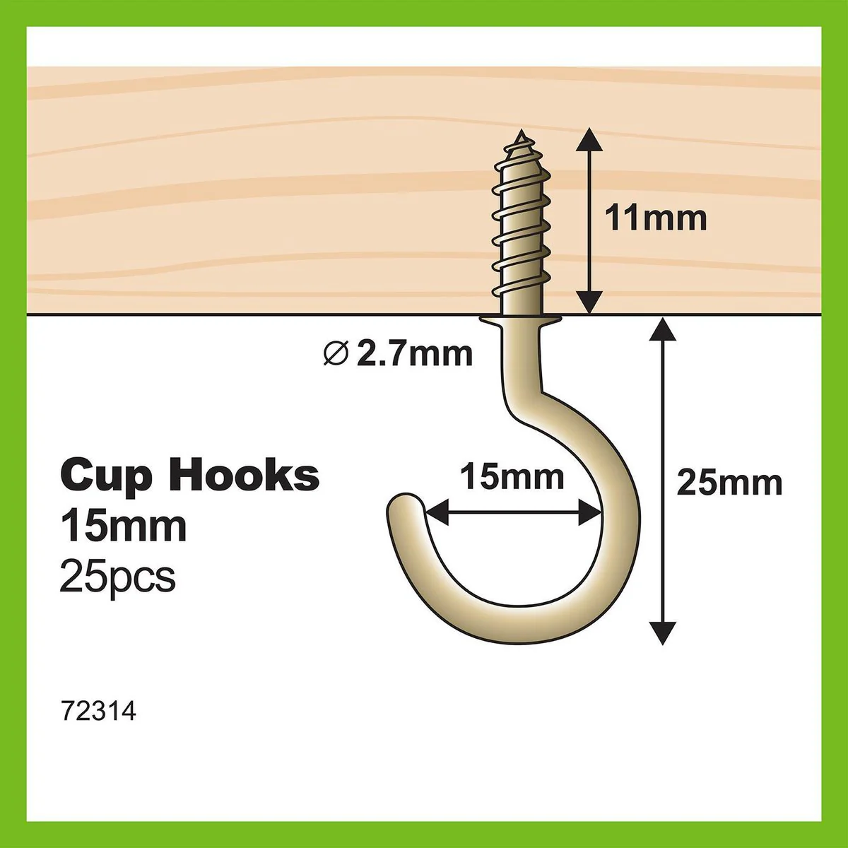 Everhang Cup Hook - 15mm - Brass Plated - 25 Pack - Image 2