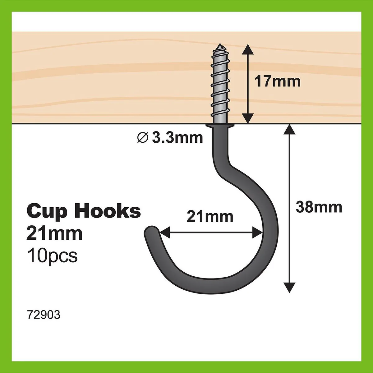 Everhang Cup Hook - 21mm - Steel - Light Duty - 10 Pack - Image 4