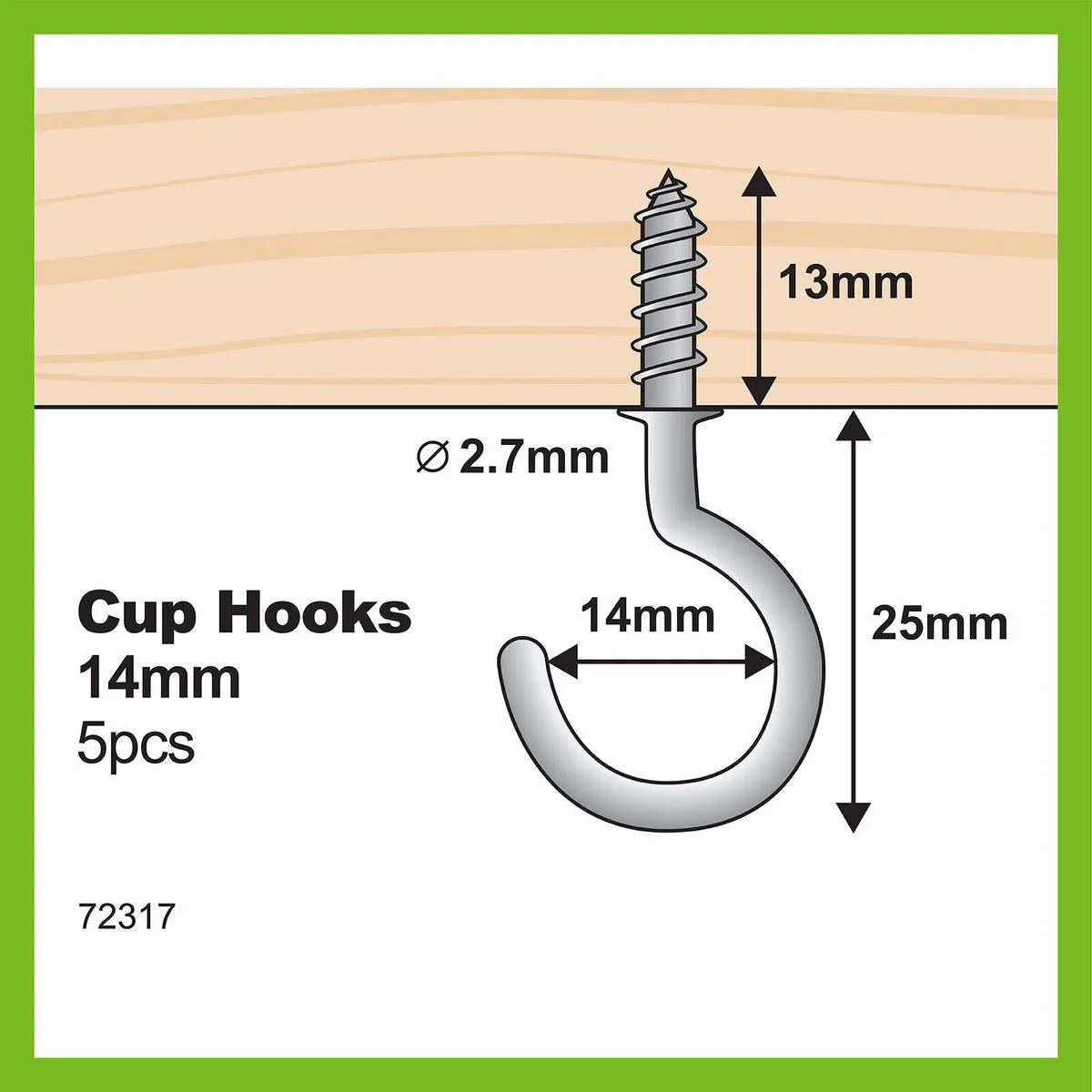 Everhang Cup Hooks - 14mm - Zinc Plated - 5 Pack - Image 2