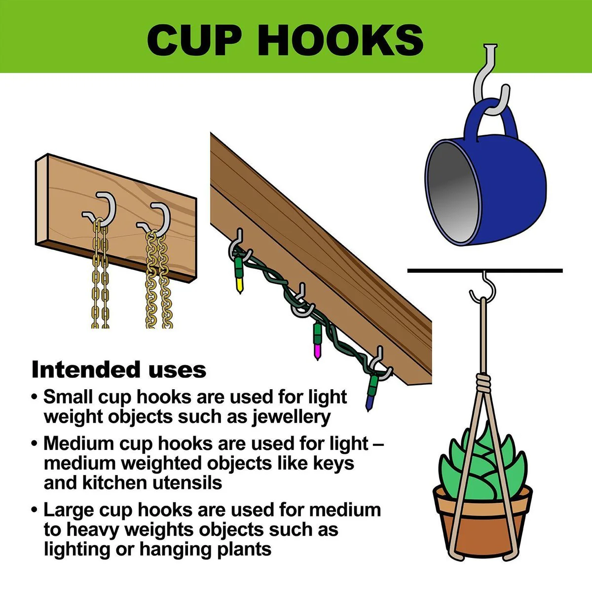 Everhang Cup Hooks - 21mm - Brass Plated - 4 Pack - Image 2