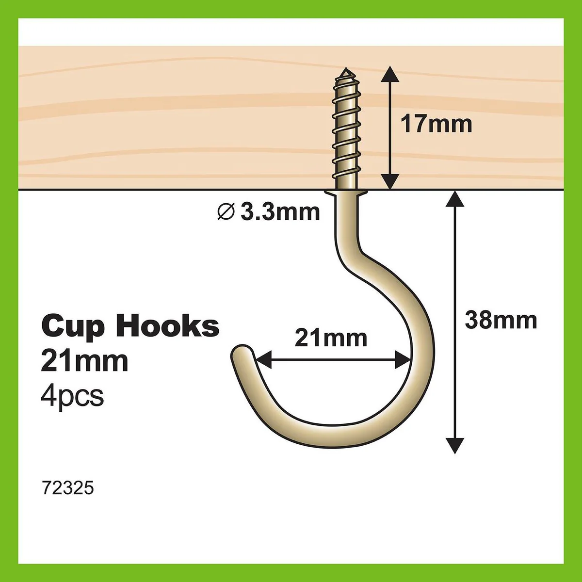 Everhang Cup Hooks - 21mm - Brass Plated - 4 Pack - Image 4