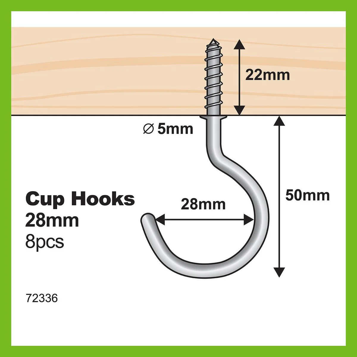 Everhang Cup Hooks - 28mm - Zinc Plated - 8 Pack - Image 4