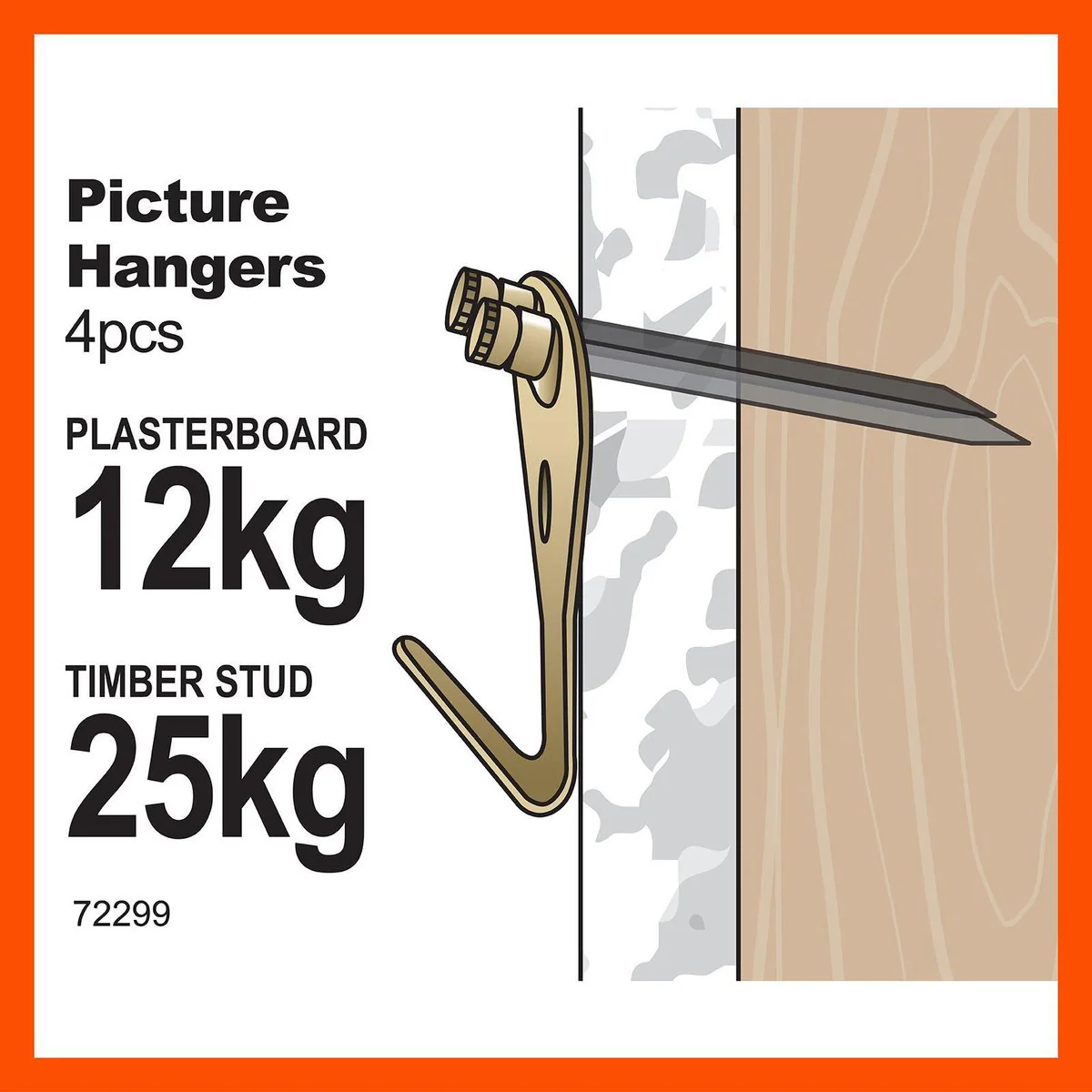 Everhang Picture Hanger - 25kg - Brass Plated - Heavy Duty - 4 Pack - Image 3