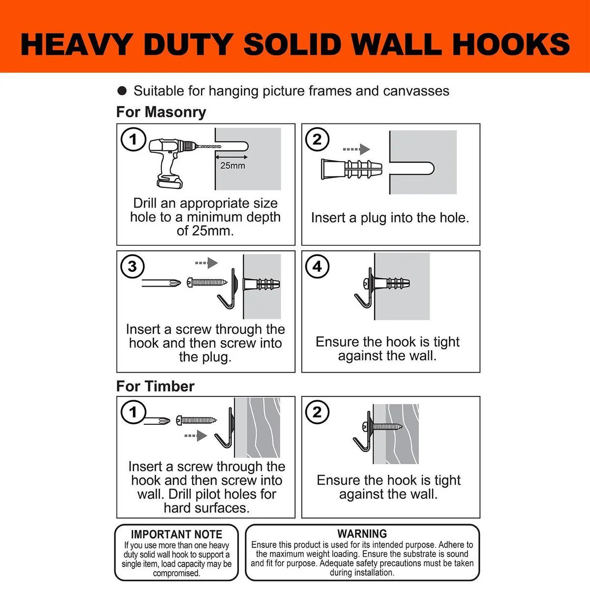 Everhang Picture Hanging Hook - 20kg - Steel - Heavy Duty - 12 Pack - Image 3