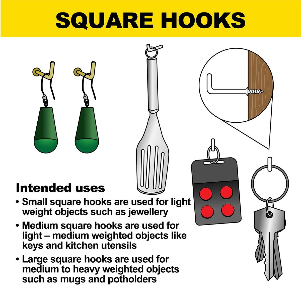 Everhang Square Hook - 19mm - Brass Plated - 25 Pack - Image 2