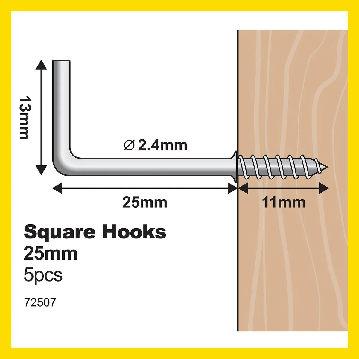Everhang Square Hook - 25mm - Zinc Plated - 5 Pack - Image 4