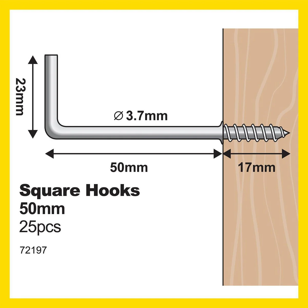 Everhang Square Hook - 50mm - Zinc Plated - Light Duty - 25 Pack - Image 4