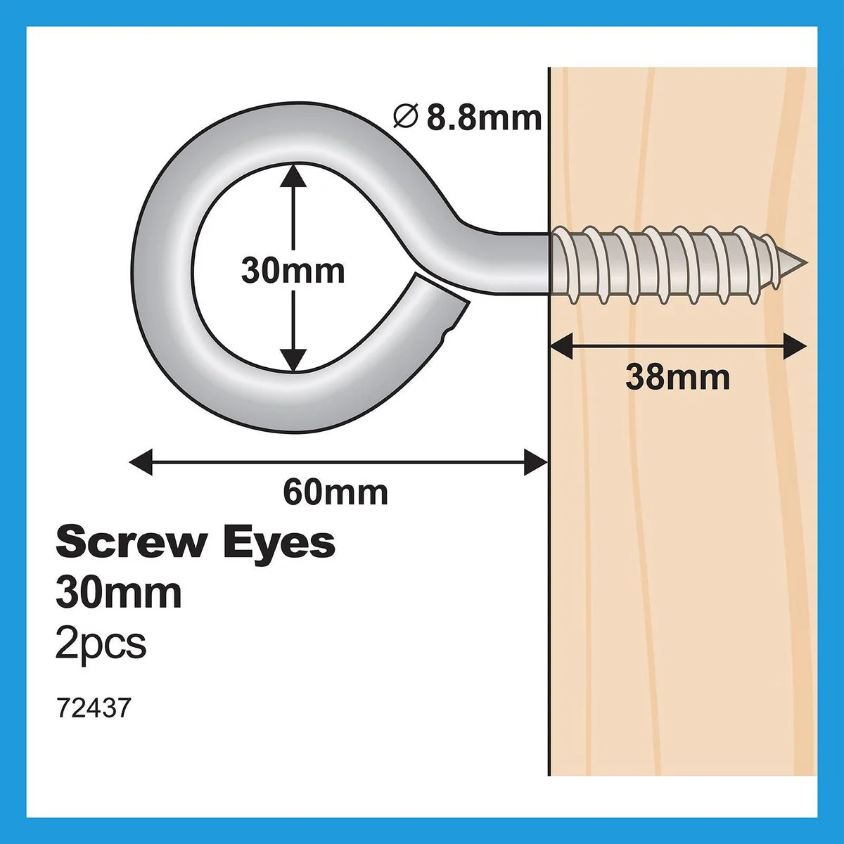 Everhang Zinc Plated Screw Eyes Hook 30mm 2 Pack - Silver - Image 3
