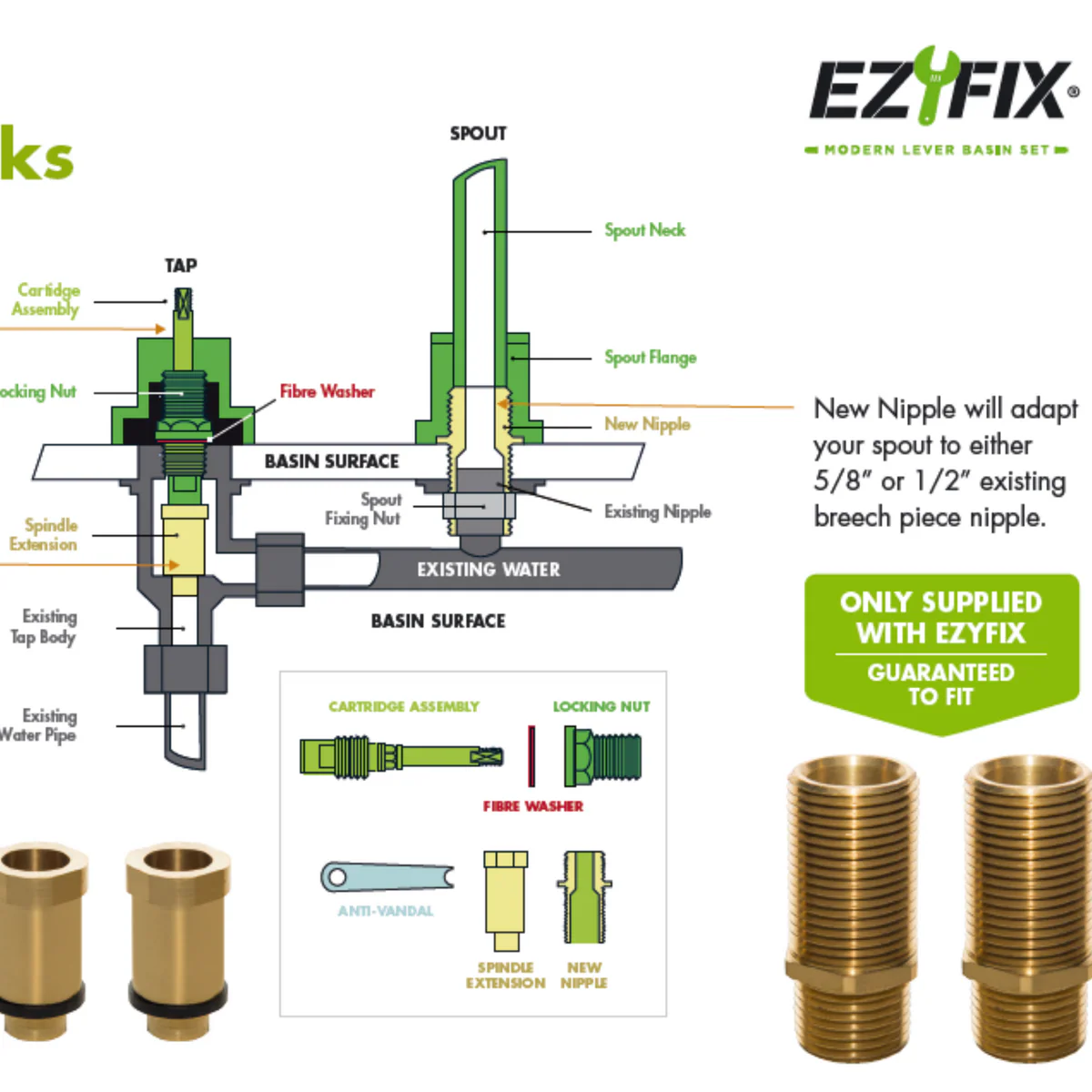 Ezyfix Wall Sink Set - Modern Lever - 5L/min - Chrome - Lead Free - 5 Star - Image 2
