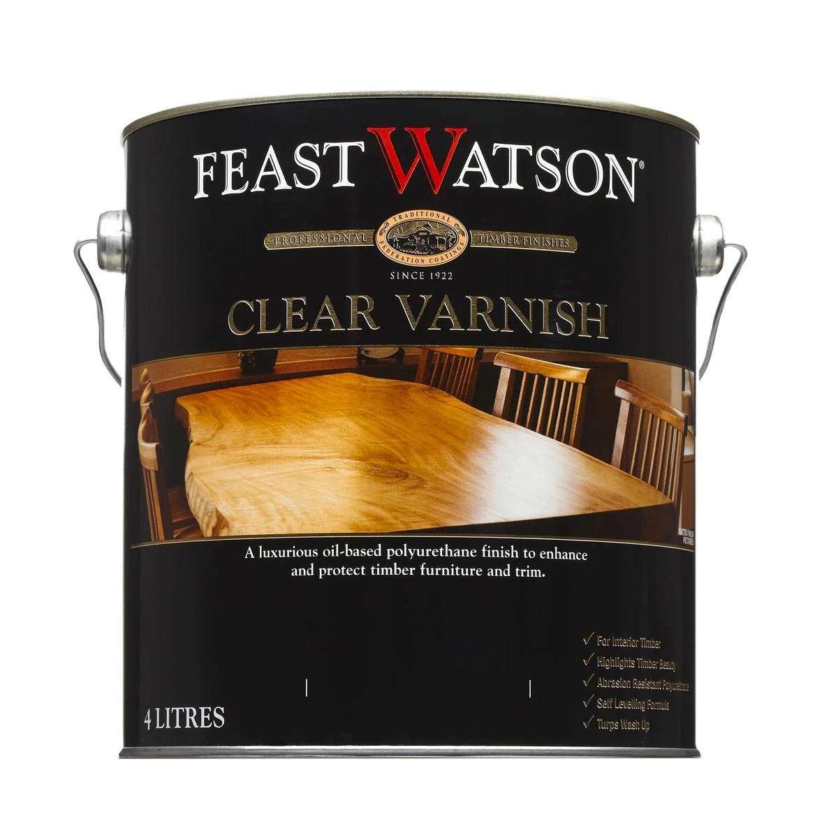 Feast Watson Clear Varnish 4L Oil Based Satin Finish Durable Protection