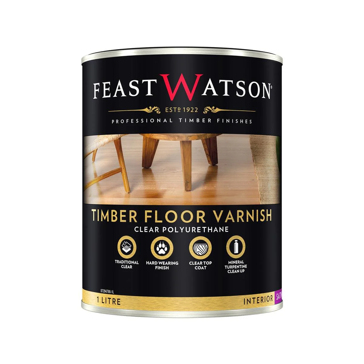 Feast Watson Timber Floor Varnish - 1L - Oil Based - Satin Finish