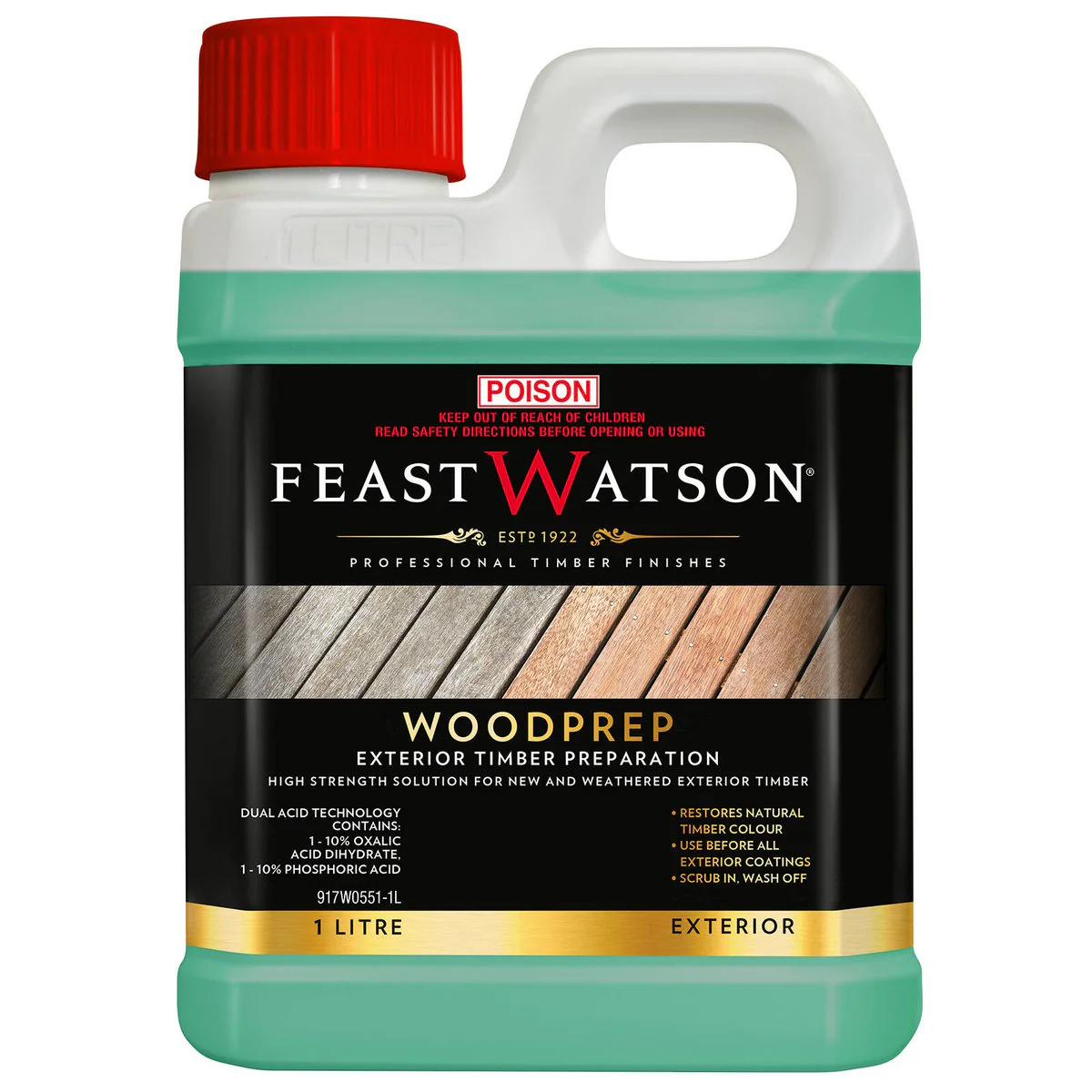 Feast Watson Woodprep Cleaner - 1L - Timber Preparation - Dual Acid Formula