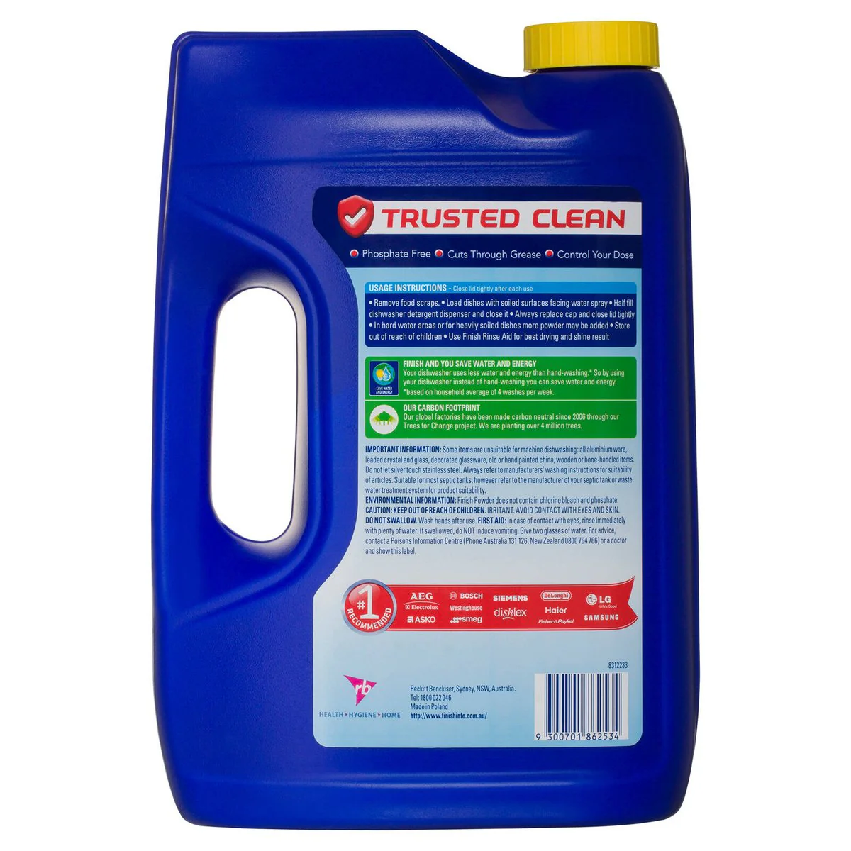 Finish 2kg Lemon Sparkle Concentrated Dishwashing Powder - 2x Concentrate - Phosphate-Free - Deep Cleaning - Image 2