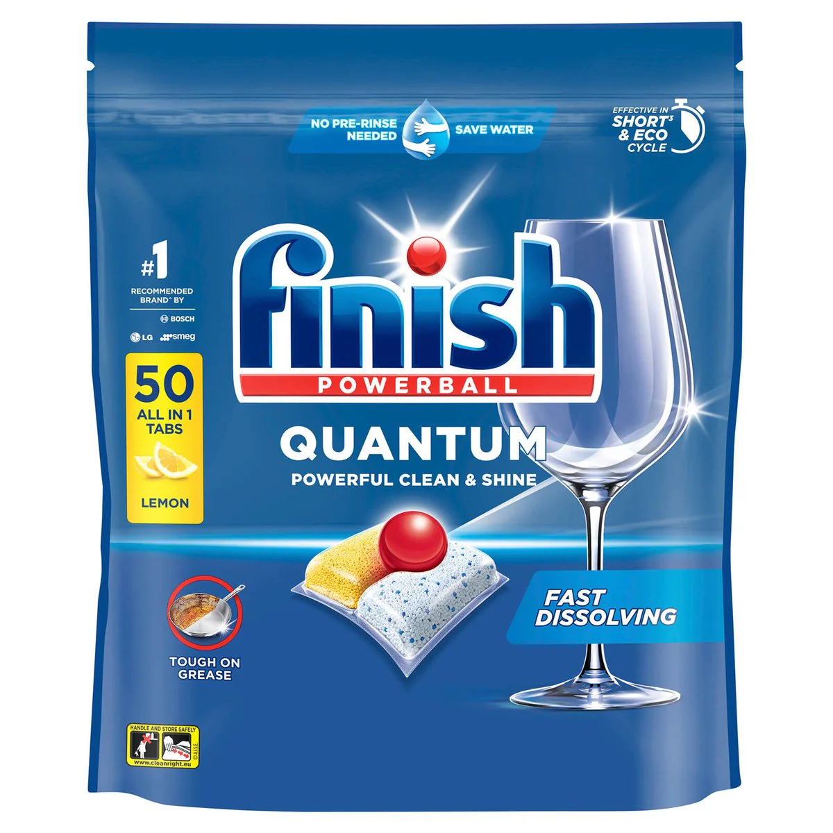 Finish Quantum Lemon Dishwashing Tablets - 50 Pack - Fast-Dissolving - 0.6kg