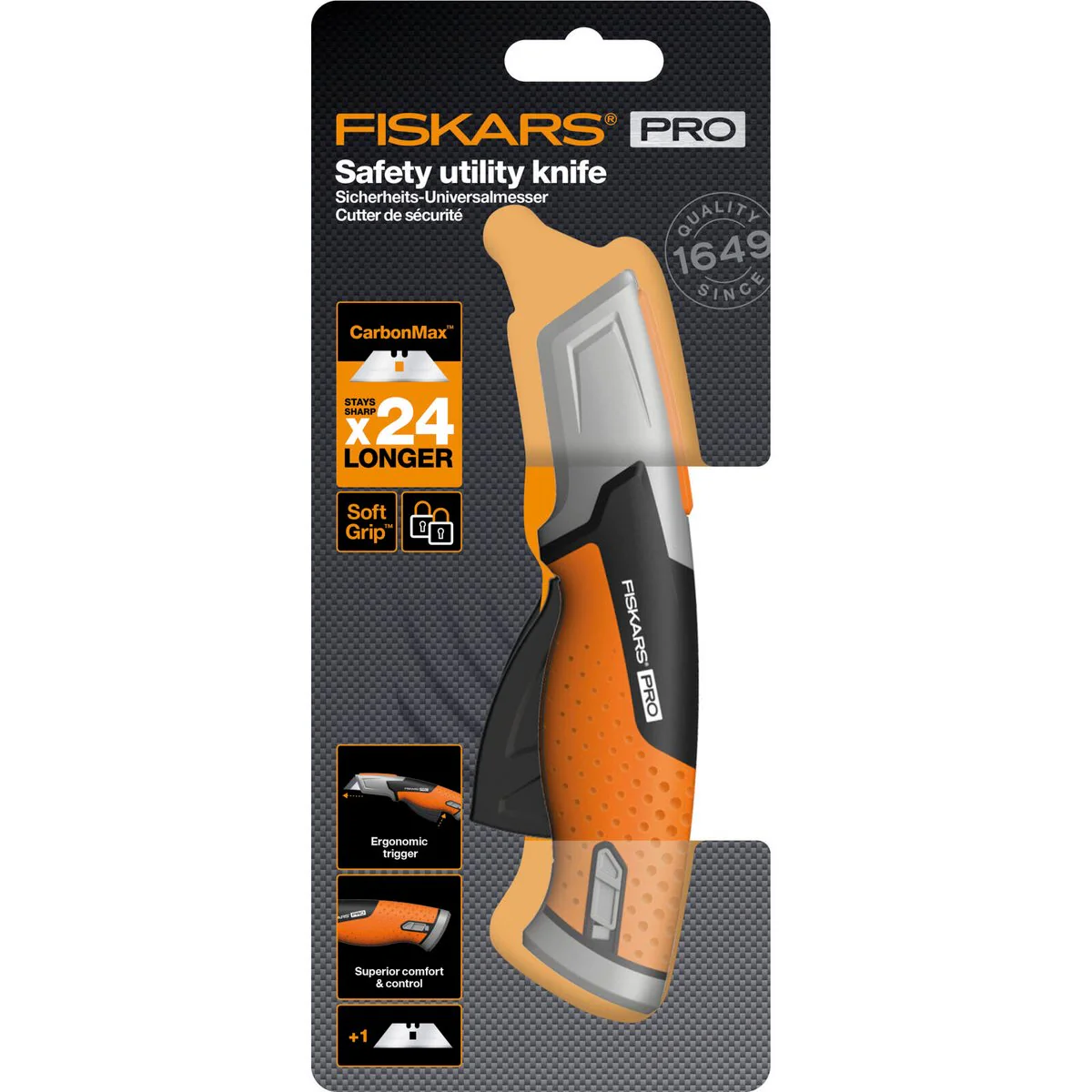 Fiskars Safety Utility Knife - Ergonomic Grip - Automatic Blade Retraction - 55mm x 178mm x 28mm - Image 4
