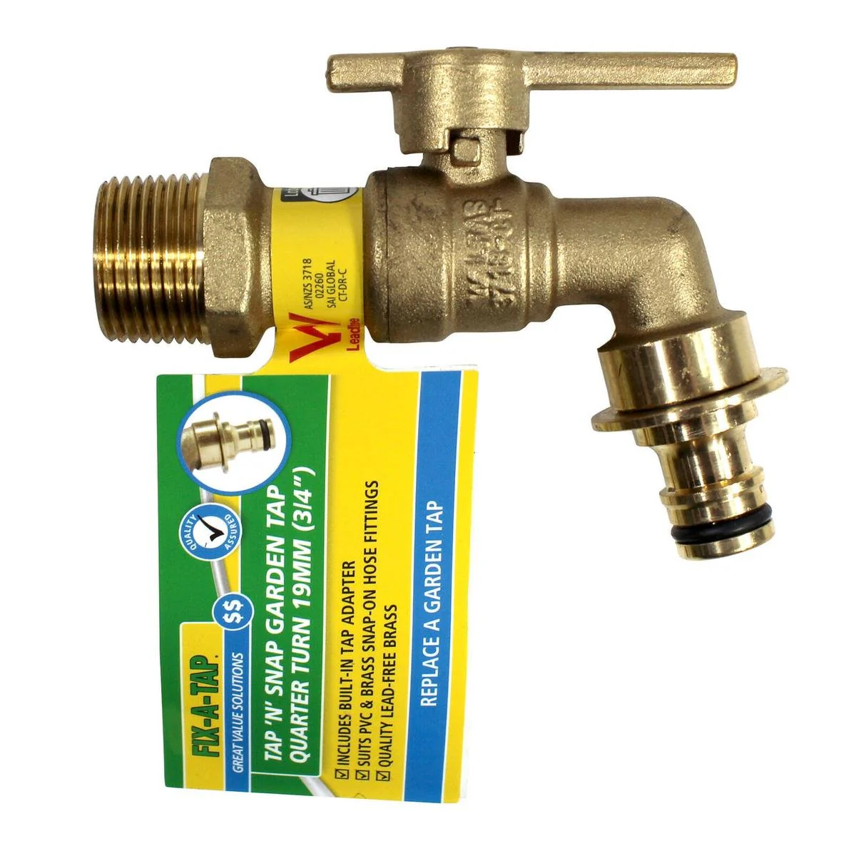 Fix a Tap 19mm Tap N Snap Garden Tap - Lead Free Brass - Quarter Turn