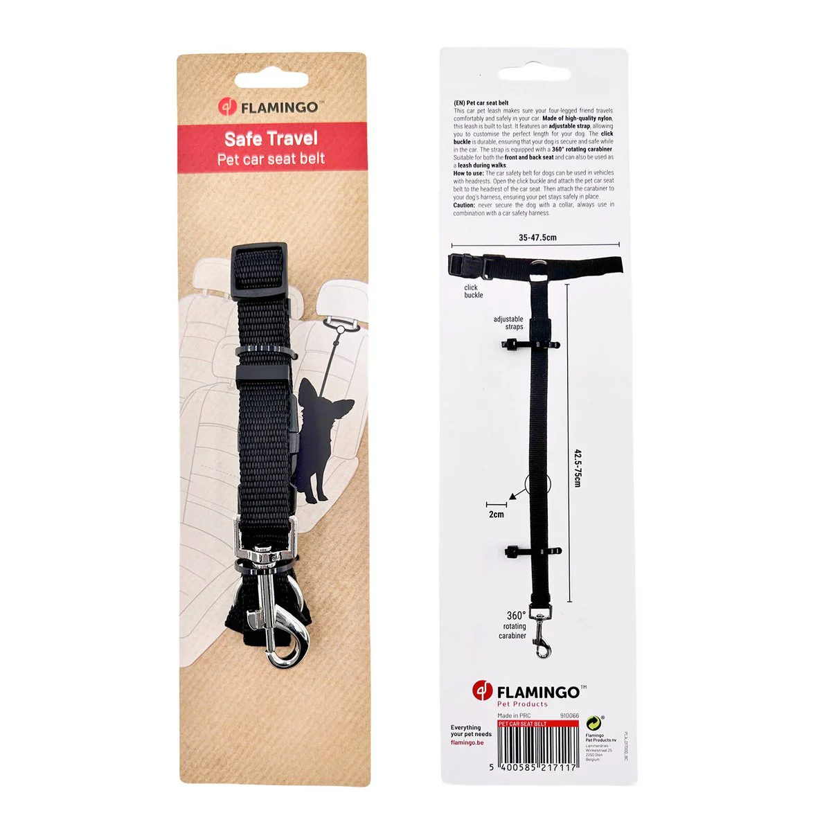 Flamingo Black Car Pet Traction Rope - Adjustable Nylon Leash 475mm - Image 2