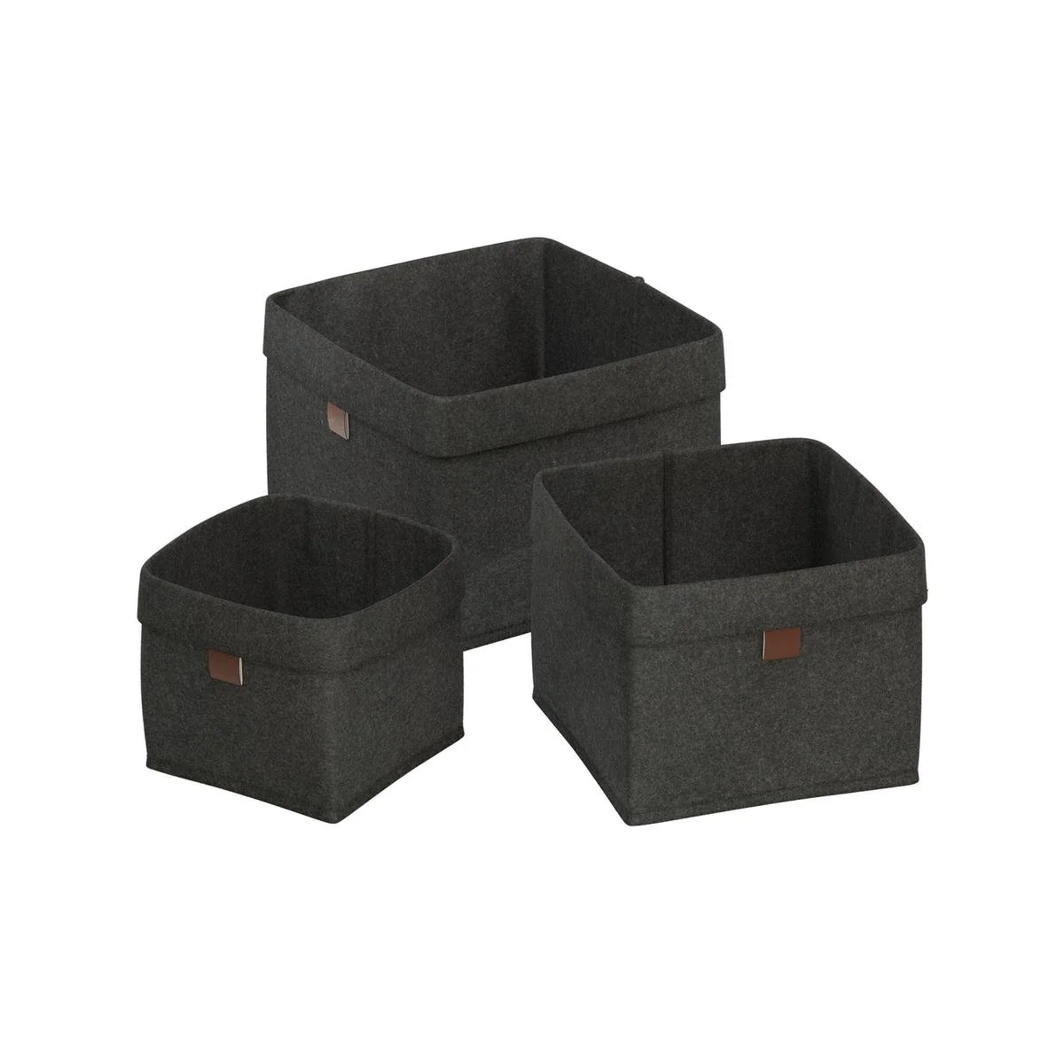 Flexi Storage Living Dark Grey Square Felt Baskets Set of 3 - 210mm x 160mm - Durable Storage Solution