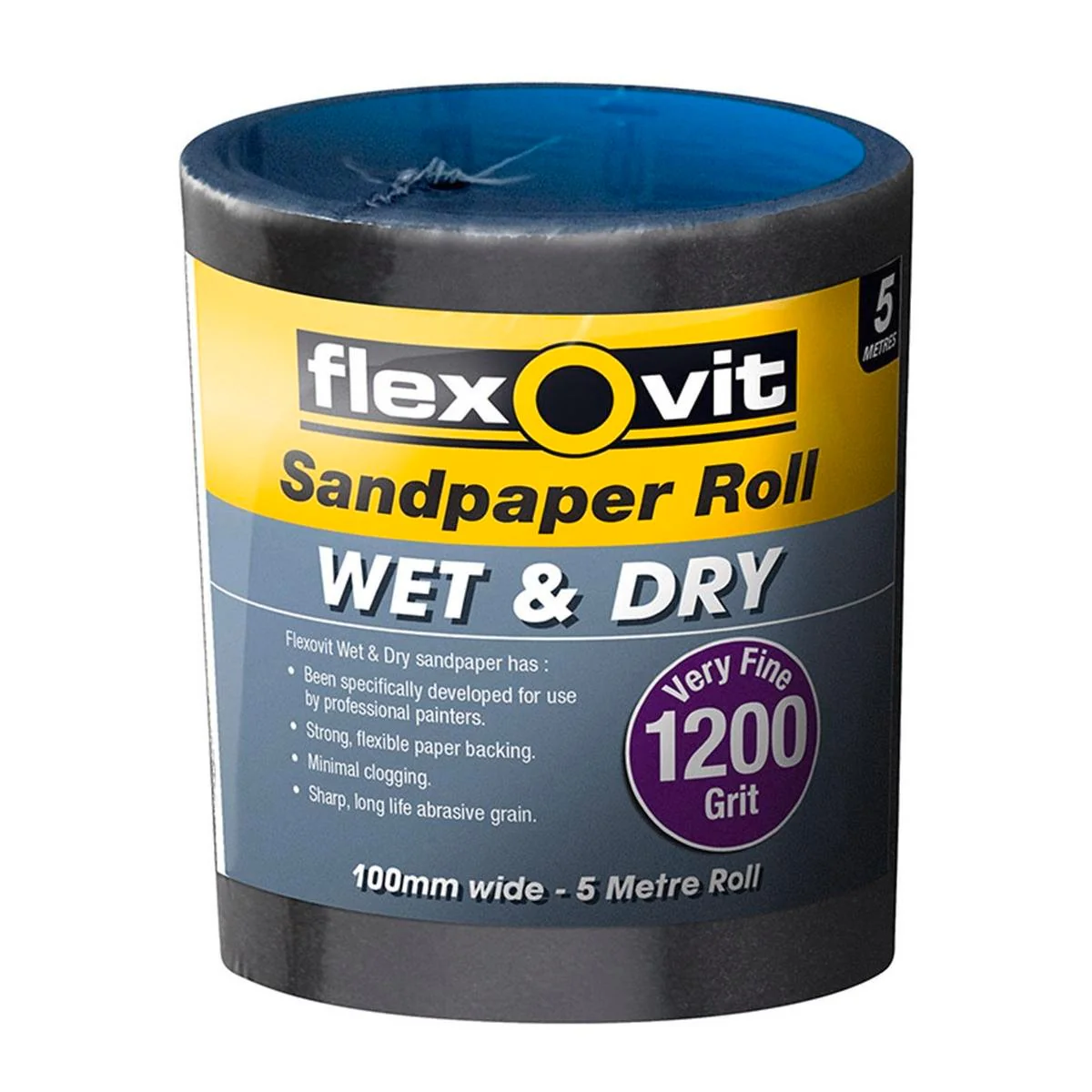 Flexovit 1200 Grit Wet and Dry Sandpaper Roll 100mm x 5m Waterproof