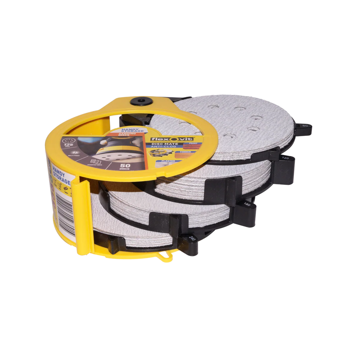 Flexovit 125mm 8 Hole Orbital Sandpaper 50 Pack - Assorted Grits - Dust Extraction - Image 2