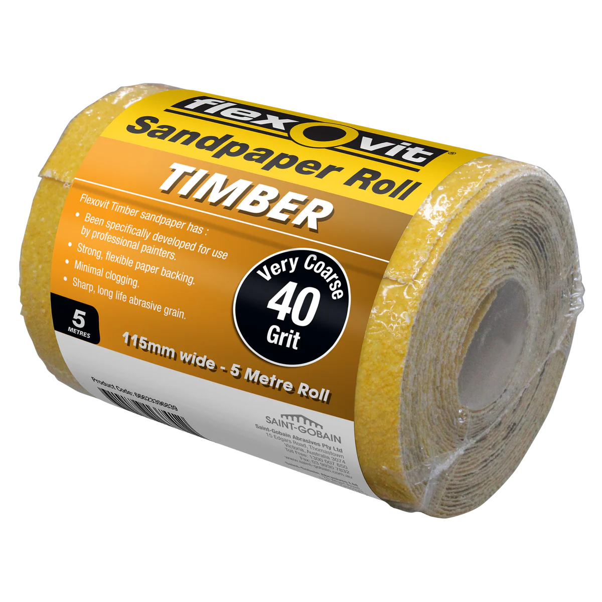 Flexovit 40 Grit Sandpaper Roll 115mm x 5m Paper Aluminium Oxide