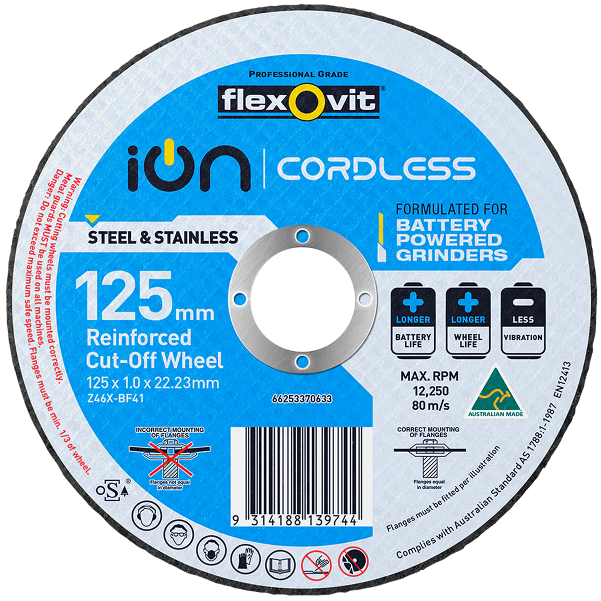 Flexovit Cut Off Wheel 125mm Zirconia Longer Life For Grinders