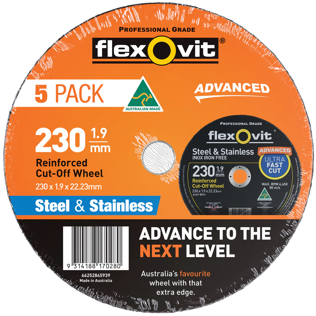 Flexovit Cut Off Wheel - 230mm - Aluminium Oxide - 5 Pack - Burr-Free