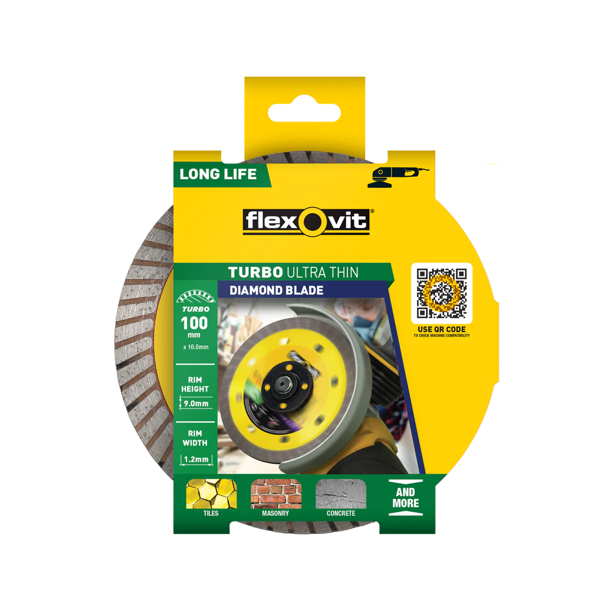 Flexovit Ultra Thin Turbo Diamond Blade 100mm x 16mm x 1.2mm - Fast Clean Cuts