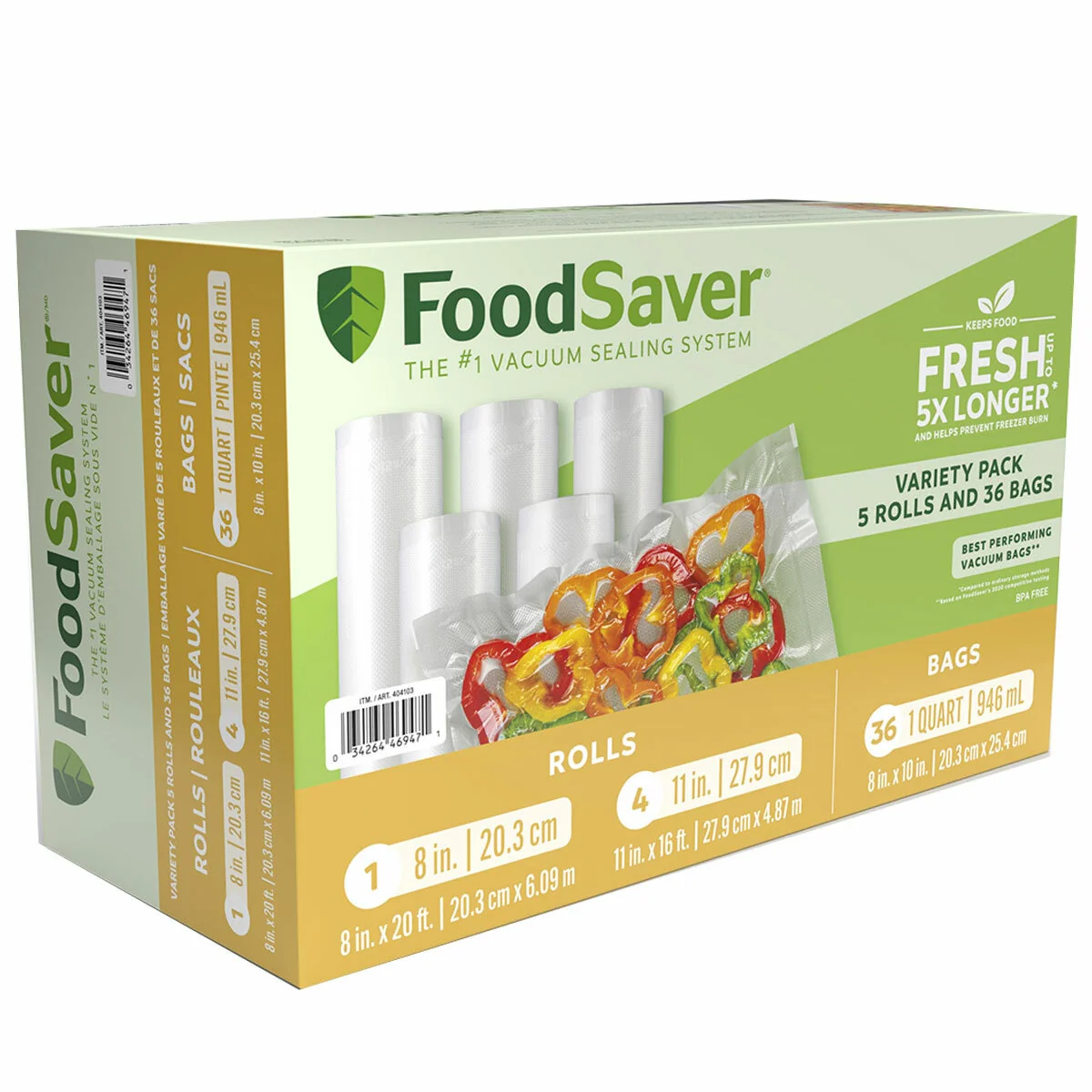 FoodSaver Vacuum Seal Rolls & Bags Variety Pack 2206071 Clear 5 Rolls 36 Bags - Image 2
