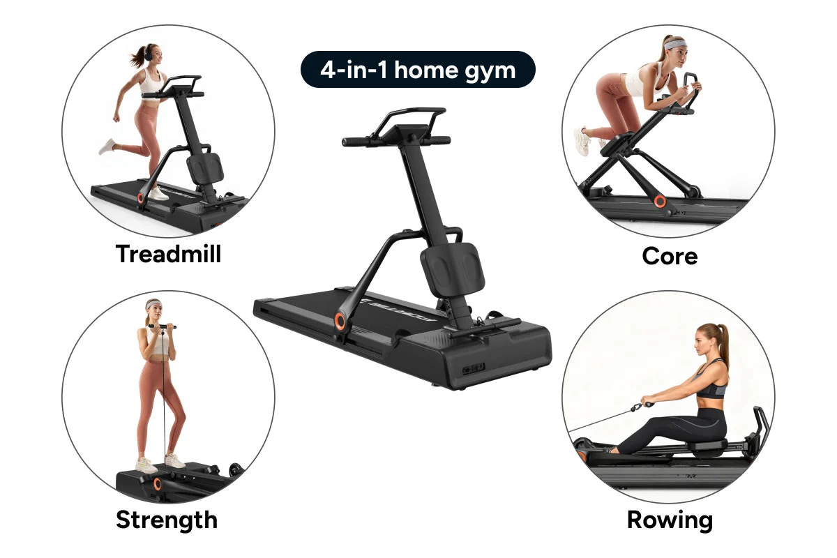 Fortis 4-in-1 Treadmill: Compact Cardio, Rowing, Strength & Ab Trainer - Image 3