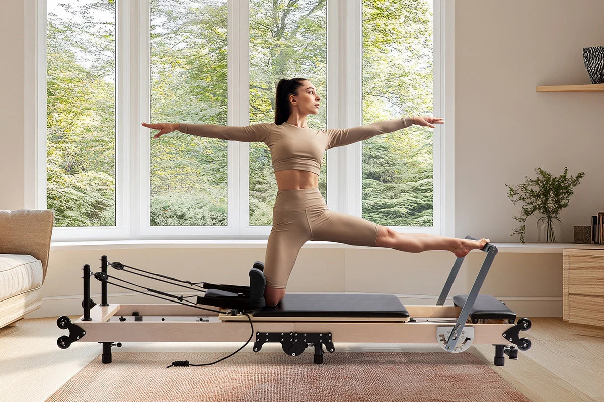 Fortis Foldable Wooden Reformer Pilates Machine with Adjustable Resistance - Image 3