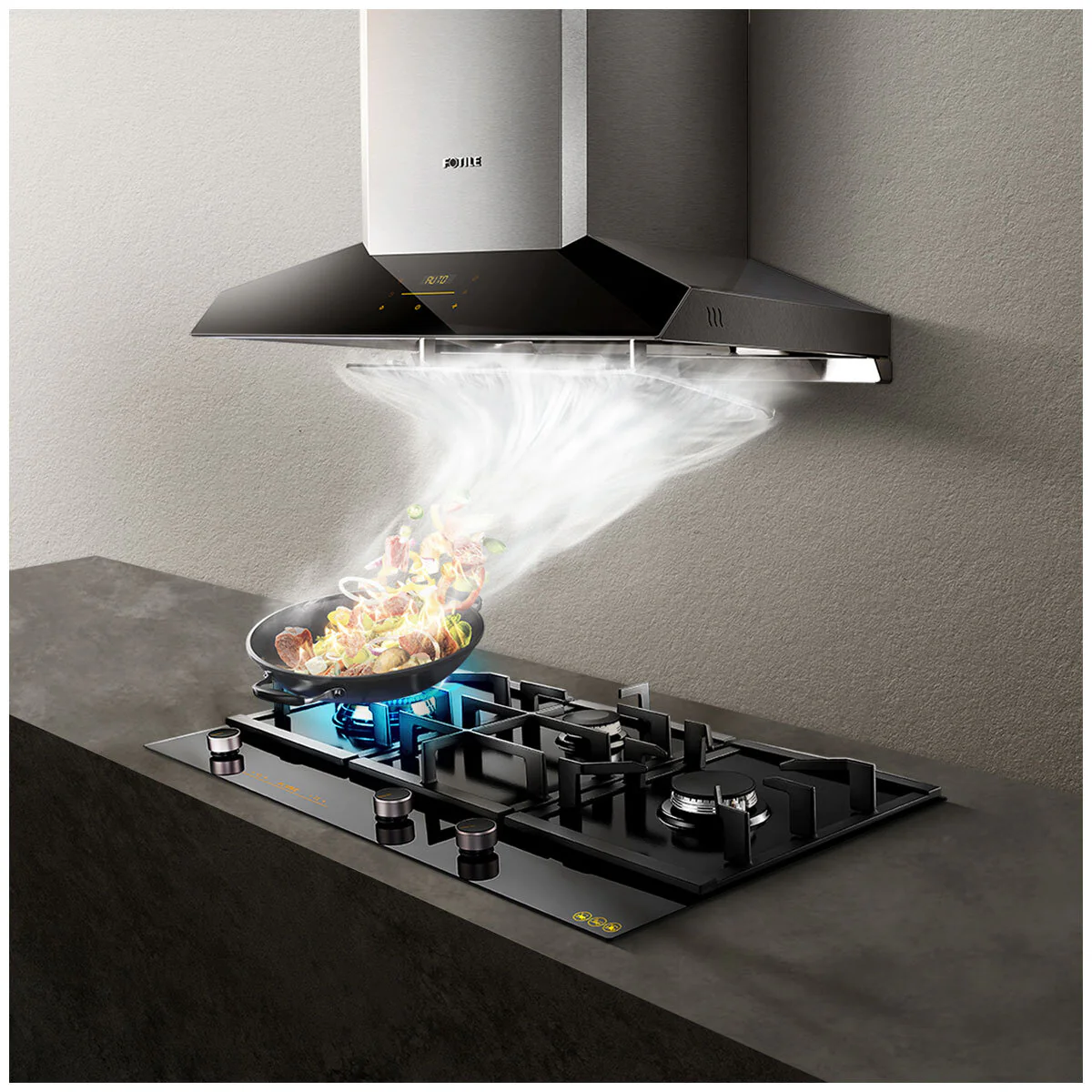 Fotile 3 Burner Glass Cooktop GLG90305 Black Silver Tempered Glass