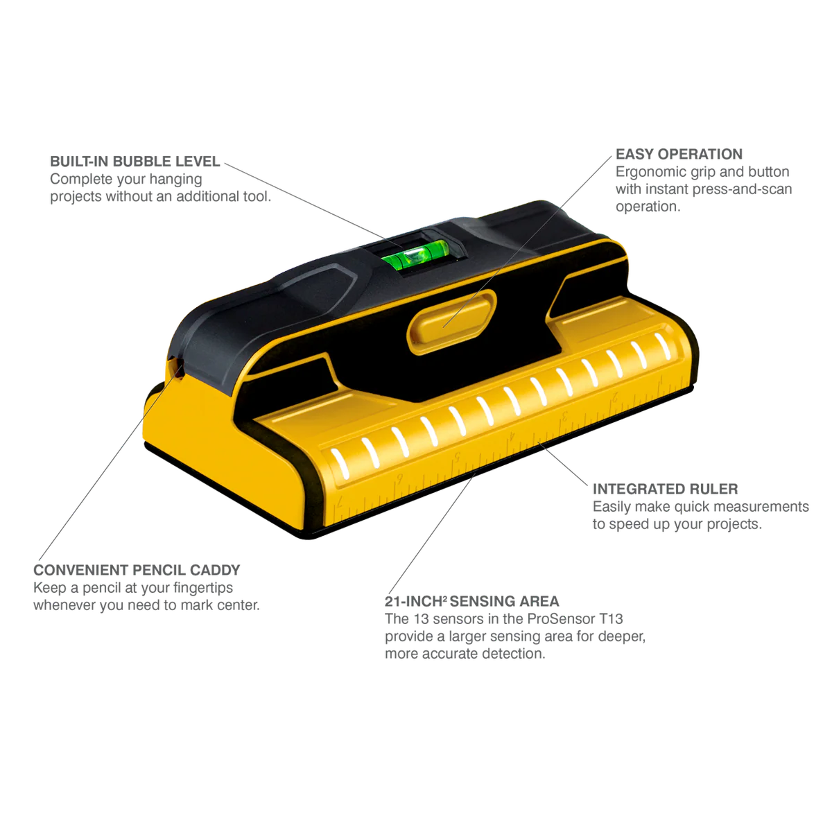 Franklin Prosensor T13 Professional Stud Finder - 13 Sensors - Yellow/Black - Image 4