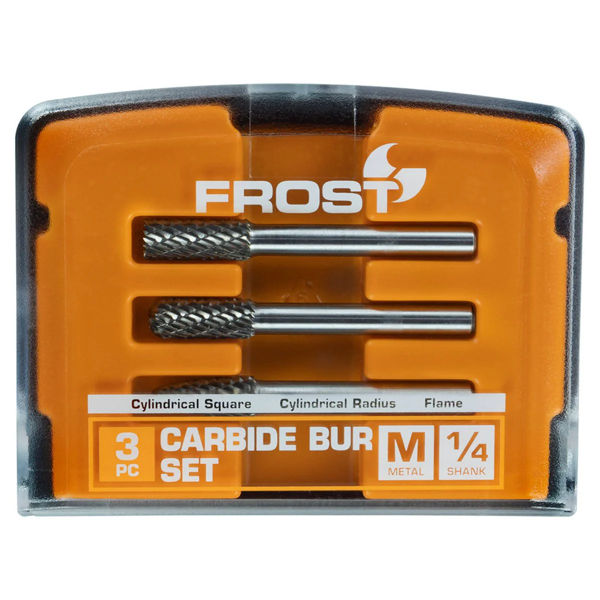 Frost 3 Piece Grinder Accessory Carbide Burr Set - 1/4" Shank - Double Cut