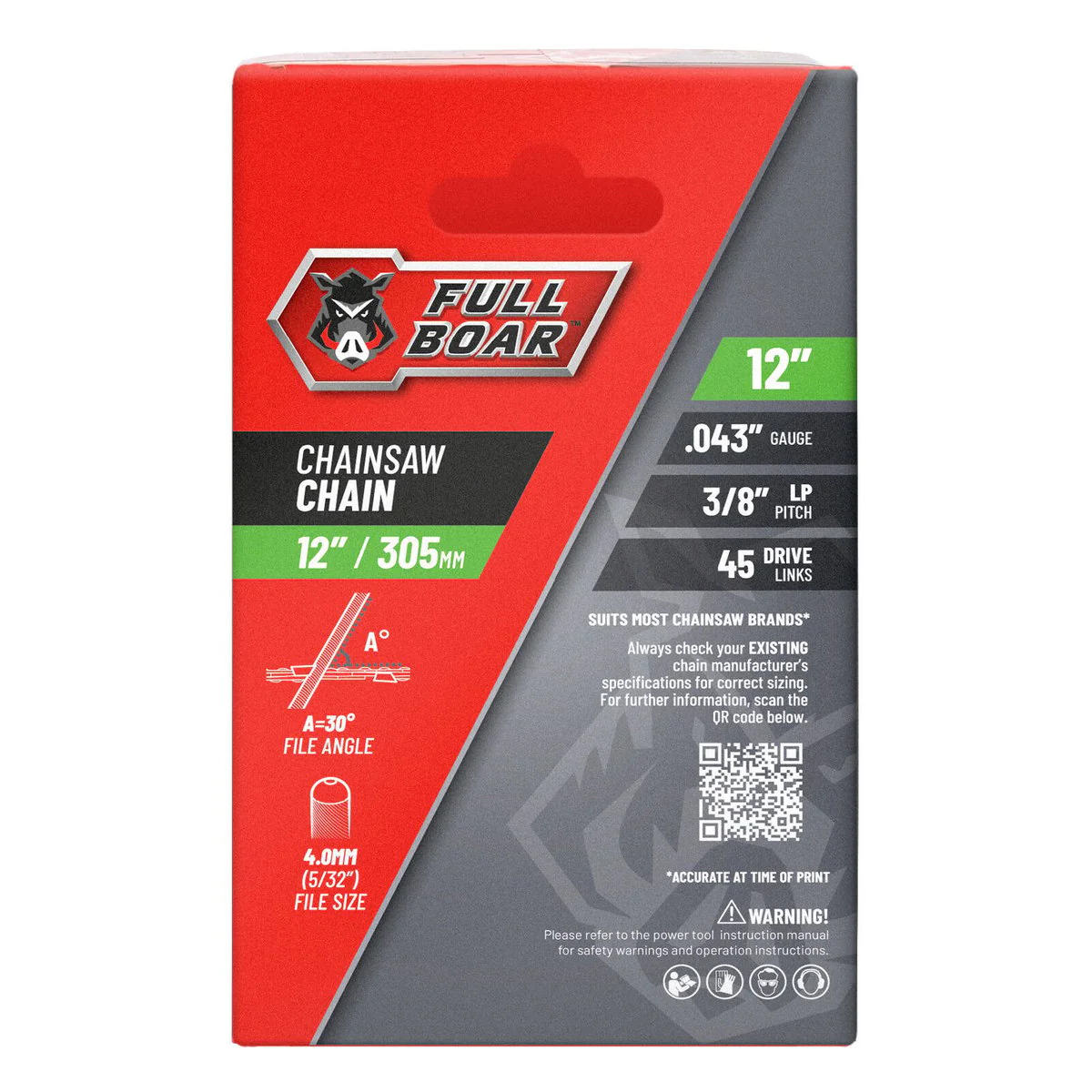 Full Boar 12" / 305mm Chainsaw Chain FBCSC-124345 - Image 2