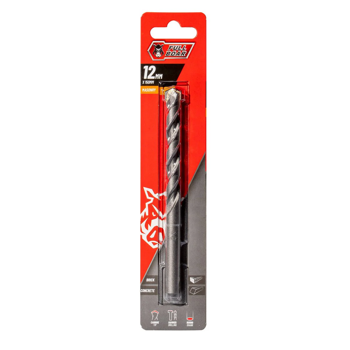 Full Boar 12mm TCT Masonry Drill Bit - Tungsten Carbide - Durable