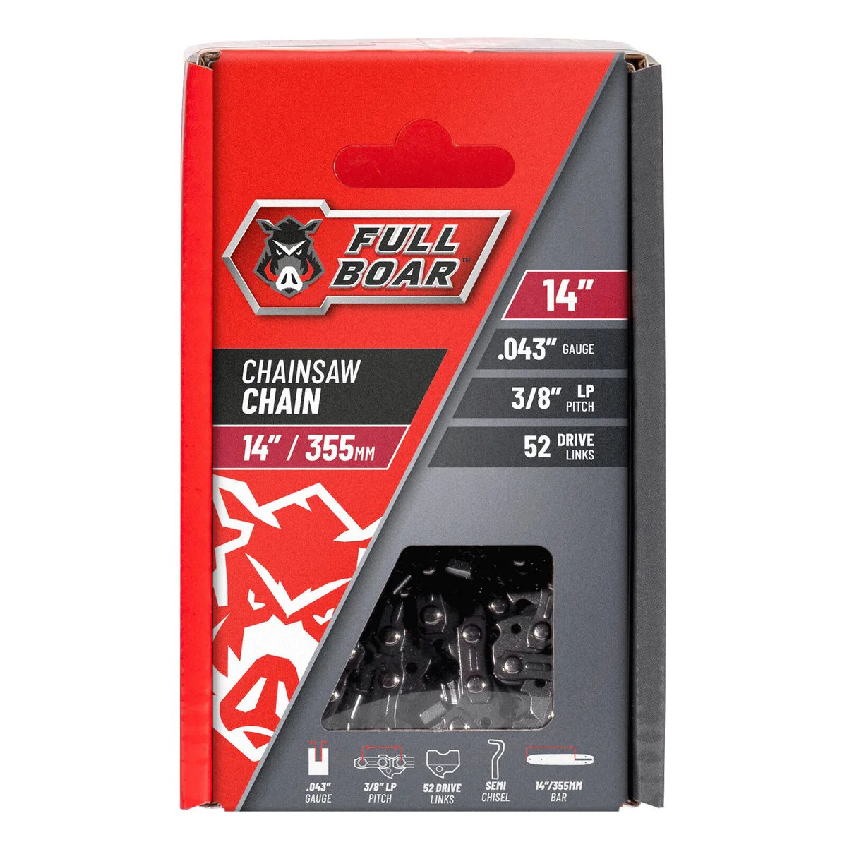 Full Boar 14" Chainsaw Chain - 355mm - 52 Drive Links - Efficient Cutting