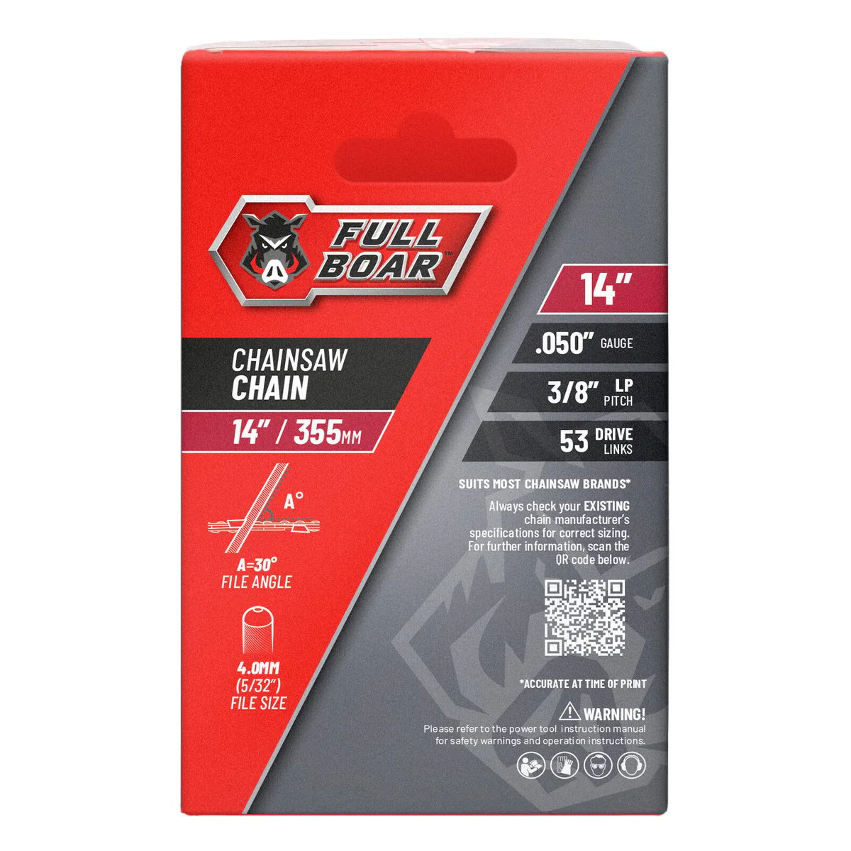 Full Boar 14" Chainsaw Chain - 355mm - Semi Chisel - 53 Drive Links - Image 2