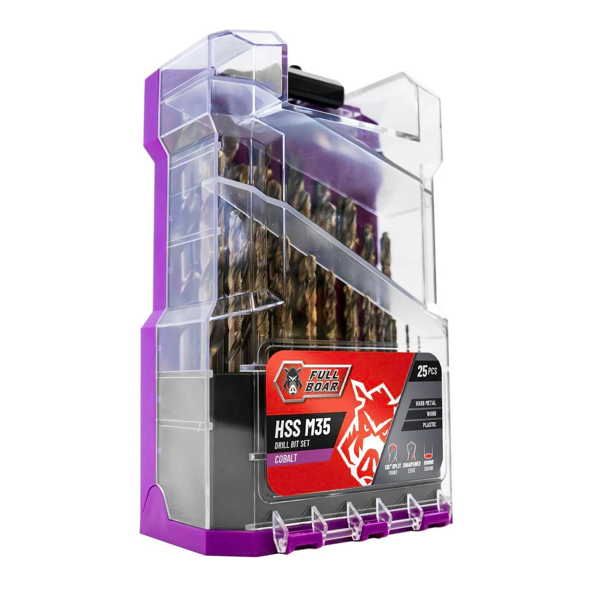Full Boar 25 Piece HSS M35 Drill Bit Set - Precision Drilling - 135º Split Point