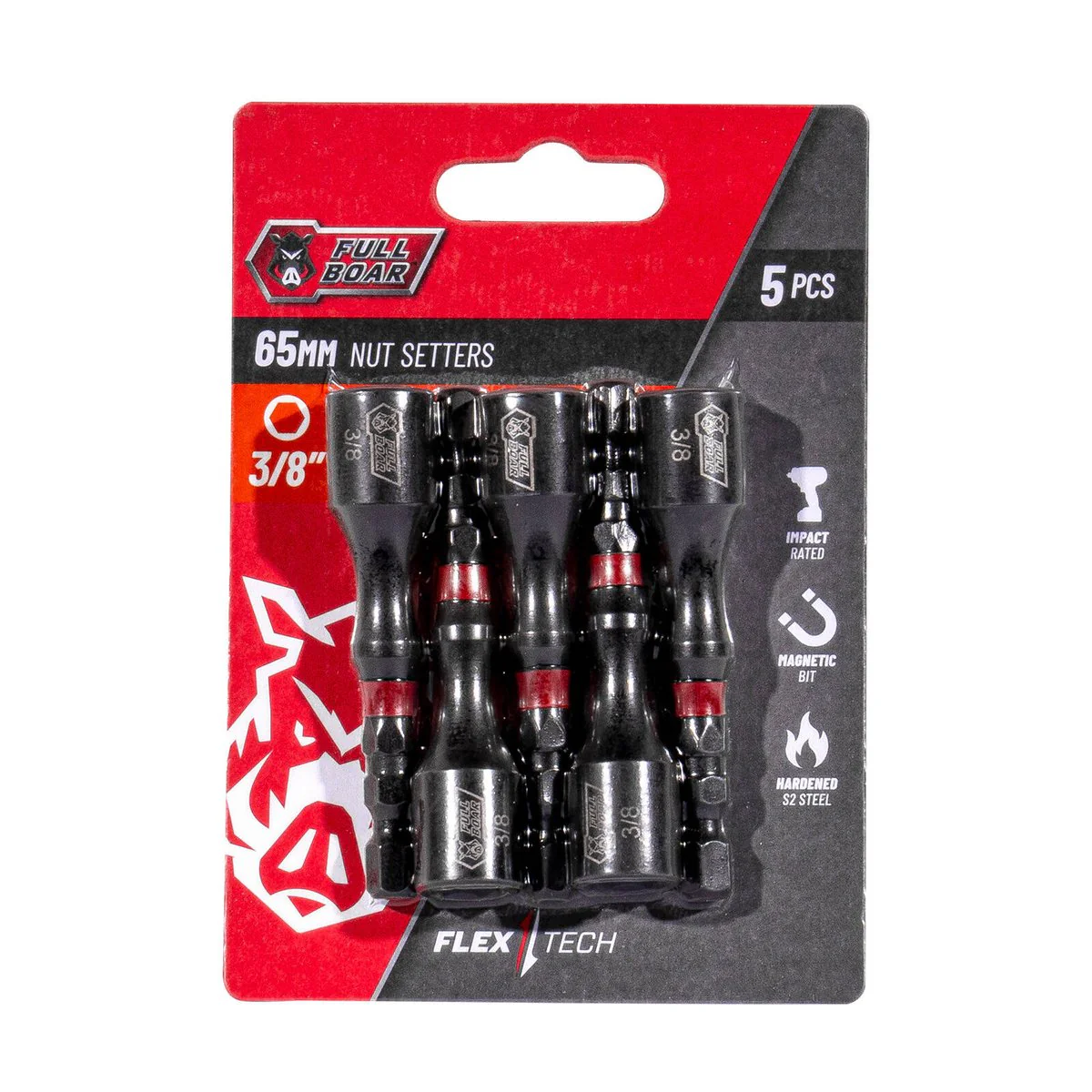 Full Boar 3/8" Magnetic Impact Nut Setters 5 Pack - 65mm - Durable & Strong