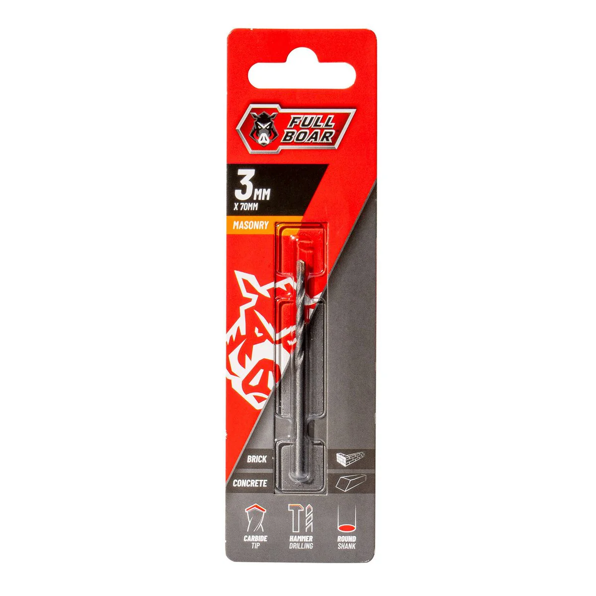 Full Boar 3mm TCT Masonry Drill Bit - Tungsten Carbide - Durable