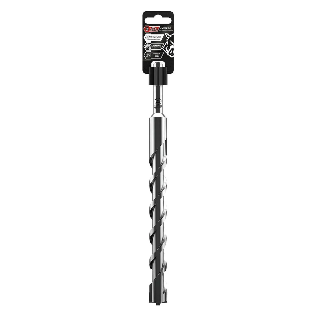 Full Boar 4 Cut Tip Drill Bit - 22mm x 260mm - Carbide - Concrete Use