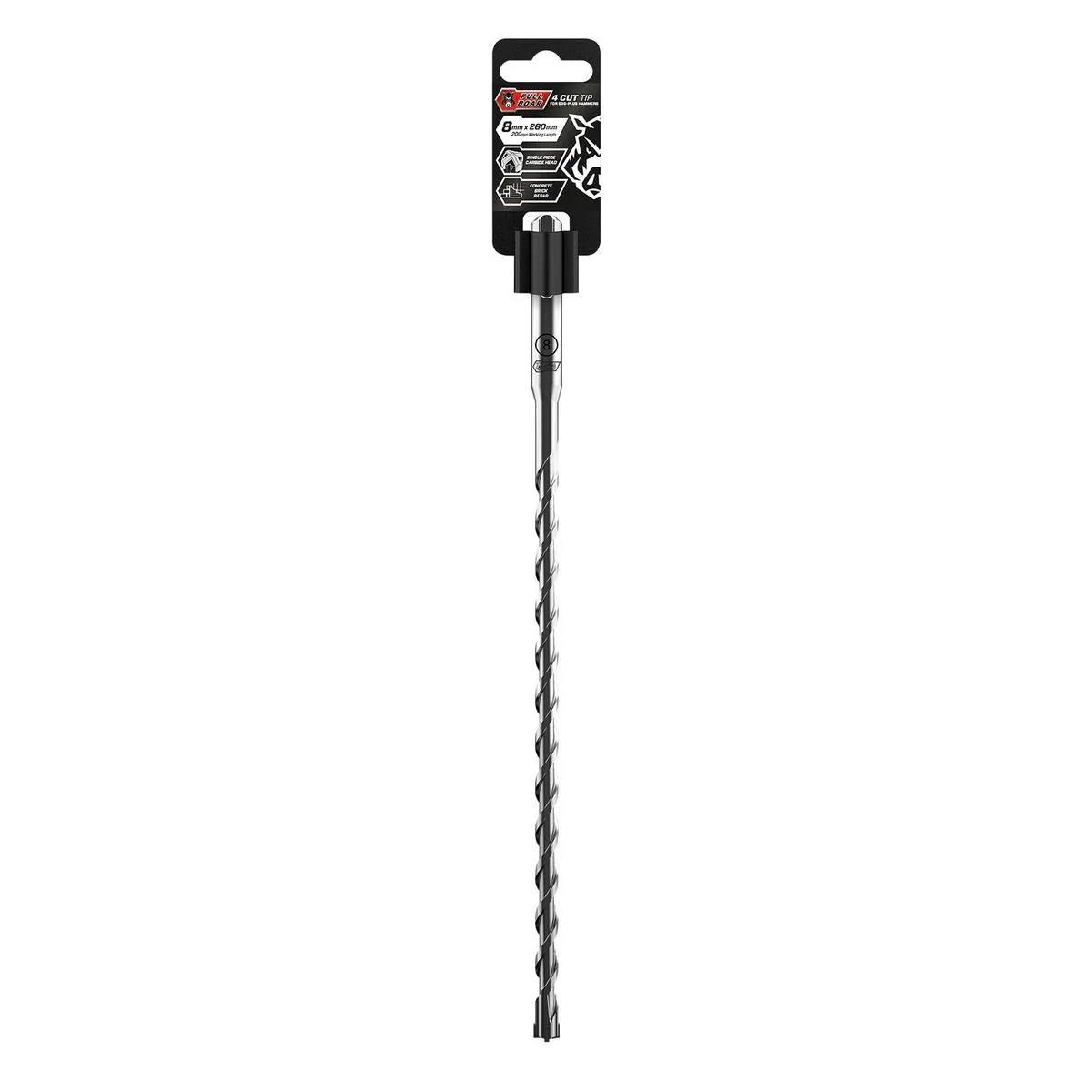Full Boar 4 Cut Tip Drill Bit - 8mm x 260mm - Carbide - Concrete, Brick