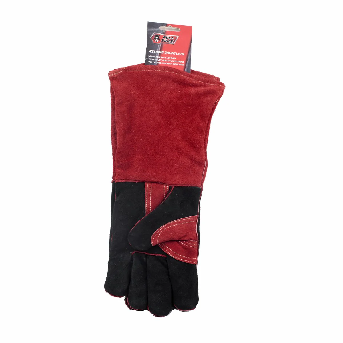 Full Boar 40cm Welding Glove - Split Cow Leather - Black/Red - Image 2