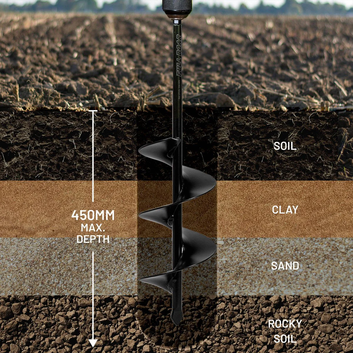Full Boar 50mm Garden Auger Bit FBGA-50450 - Solid Steel - Durable - 450mm Depth - Image 4