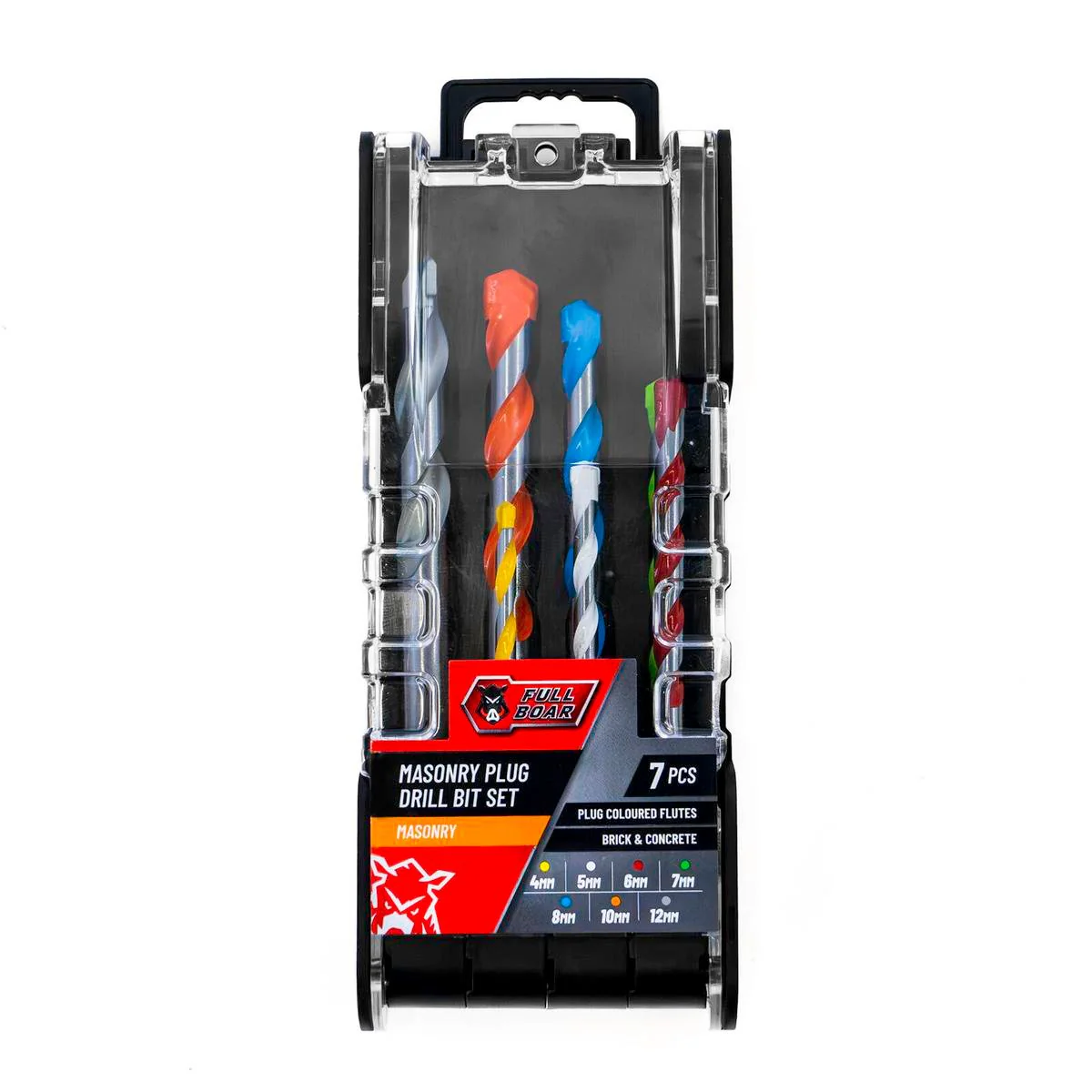 Full Boar 7 Piece Masonry Plug Drill Bit Set - 4mm to 12mm - High-Speed Steel